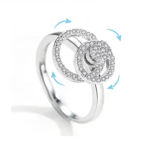 FST1141 Real 925 sterling silver Round Cut Rotatable Ring Cubic Zirconia Diamond Adjustable New Design