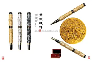 Bella penna stilografica d'oro Jinhao "doppi draghi che giocano con la perla" - Product Image 2