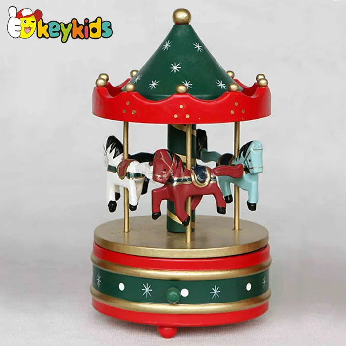 2016 wholesale baby wooden carousel horse music, christmas gift kids wooden carousel horse music box W07B009B