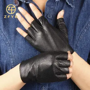 fashion classic design car driving sew fingerless leather gloves for men's with perforated