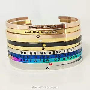 Custom stainless steel engraved bracelet words logo mantra inspirational daily reminder bracelet love strength journey bangle