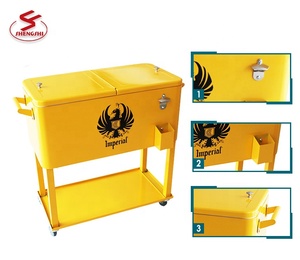 Patio Ngoài Trời Ice Cool Giỏ Hàng Kim Loại Rolling Cooler Ice Bia Đồ Uống Ngực Với Bánh Xe - Product Image 5