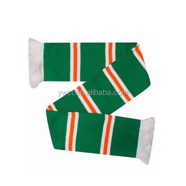 Promotion Fashion Custom Logo Knit Green And White Ireland Football Fans Bar Scarfs