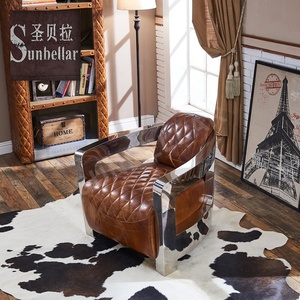 <span class=keywords><strong>Fauteuil</strong></span> de salon en <span class=keywords><strong>cuir</strong></span> véritable marron, grain supérieur, en <span class=keywords><strong>acier</strong></span> inoxydable poli, <span class=keywords><strong>vintage</strong></span> - Product Image 2