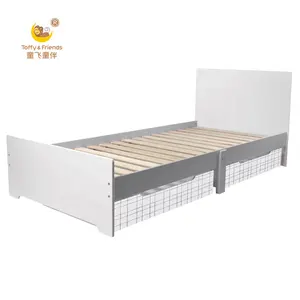 Toffy & Friends-cama de madera para adolescentes, con cajones, color blanco y gris - Product Image 1