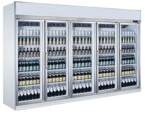 Commercial supermarket vertical fridge 5 glass door refrigerator chiller