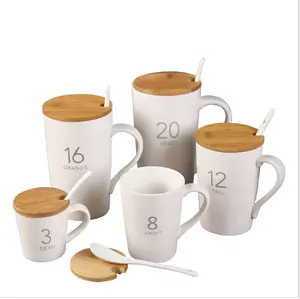 3 Cái Tùy Chỉnh Logo Ceramic Mug Cốc Cà Phê Với Tre Nắp Đặt Cho Quà Tặng/Gốm Cup Với Spoon Và Tre Bìa