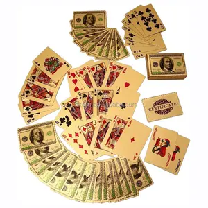 100USD PVC 57X87mm waterproof Playing cards with color printing 24K Gold Foil Poker