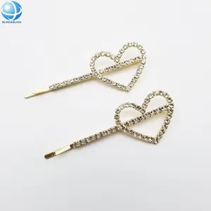 Sáng mạ vàng pha lê tóc pins phụ nữ tóc phụ kiện trang trí hình trái tim kim loại Bobby tóc pins