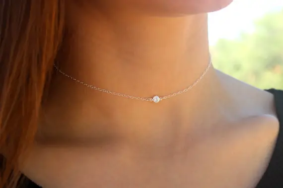 High quality dainty wholesale silver plated white rhinestone choker necklace