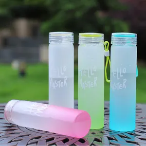 Amazon Top Verkoper Hello Meester Groothandel Candy Kleur Frosted Glas Logo Water Fles Voor Water Of Sap Met Nylon Mouw