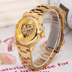 <span class=keywords><strong>Montre</strong></span> <span class=keywords><strong>Femme</strong></span> Winner Cœur Doré Squelette Avec Bracelet en Acier Inoxydable Doré, Jam Tangan Wanita - Product Image 1