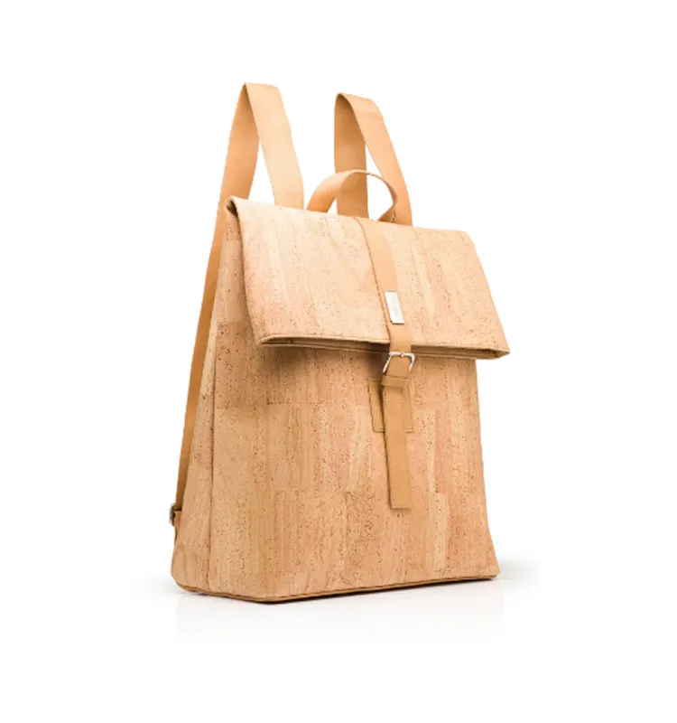 Mochila de corcho Natural para mujer, bolso vegano, mochila de piel sintética, mochila con solapa superior, mochila de viaje para la escuela