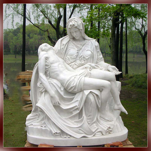 Statue de la Pietà grandeur nature en marbre blanc, représentant la Vierge Marie et Jésus, pour la décoration d'église - Product Image 1