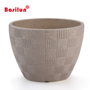 Rond en relief en grès émaillé d'ornement en plein air pot de fleurs en céramique - Product Image 5