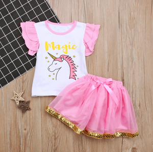 <span class=keywords><strong>Moda</strong></span> Ropa de verano Rosa bebé camisa Falda corta boutique niños ropa de niña - Product Image 2