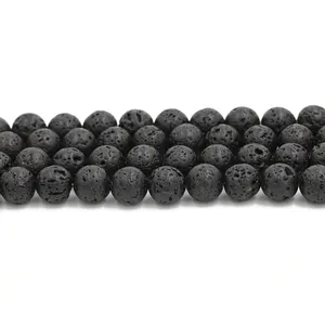 2024 gold supplier wholesale 8mm natural stone loose gemstone black lava bead