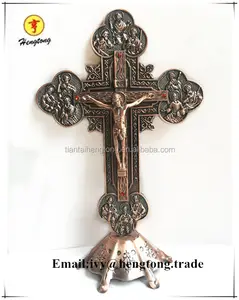 Red copper religious Juses metal standing crucifix, church decoration catholic cross