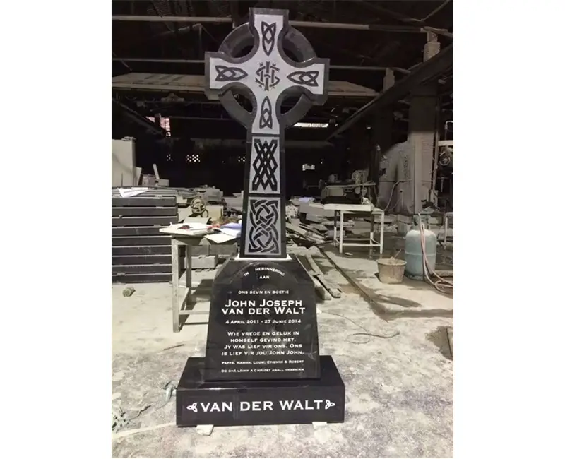 Black granite celtic cross monument