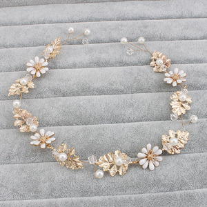 Bridal <strong>Hair</strong> <strong>Band</strong> Pearl <strong>Flower</strong> Wedding <strong>Hair</strong> Vines Jewelry Wedding <strong>Hair</strong> <strong>Band</strong> Handmade Gold - Product Image 4