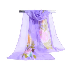Etiqueta del cliente Serigrafía Bufanda de seda floral Flor impresa Pequeña bufanda de Chal Largo de seda - Product Image 5