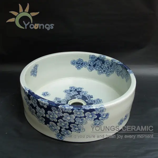 독특한 예술 중국 파란색과 흰색 손으로 그린 세라믹 욕실 싱크
