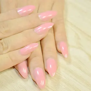 Faux ongles Stiletto de couleur Pure pour femme, courbure de points, rose, à la mode, en acrylique, avec sac en OPP,