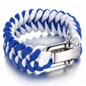 얇은 블루 라인 야외 스포츠 paracord 팔찌 미국 플래그 로고 금속 브랜드 로고 사용 가능한 paracord 팔찌