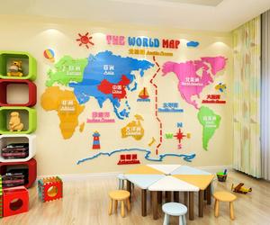 Autocollant mural en acrylique 3D de grande taille 250 cm * 166 cm, <span class=keywords><strong>carte</strong></span> <span class=keywords><strong>du</strong></span> <span class=keywords><strong>monde</strong></span> de couleur de dessin animé, pour la maternelle - Product Image 4