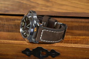 Ma Reloj Correa 24 Mm de cuero de becerro Vintage Banda f.panerai Hecho A Mano-Nobuk marrón - Product Image 3