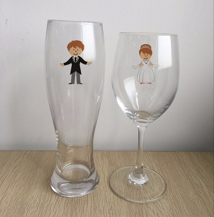 Mr. & Mrs. wine glass cup for outdoor wedding parties , wine tumbler set with decal printing