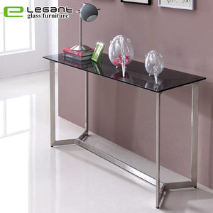 Table <span class=keywords><strong>Console</strong></span> basique en acier inoxydable avec plateau en <span class=keywords><strong>verre</strong></span> trempé - Product Image 5