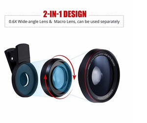 2019 360 video pendek kamera ajaib lensa ponsel 2 in 1 0.6X sudut lebar dengan klip 37mm kamera makro untuk ponsel pintar - Product Image 4