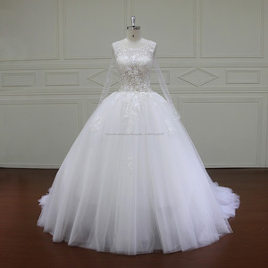 cuadros verdaderos de manga larga bola vestido vestido lleno de encaje balón vestido de boda vestido de novia 2017 - Product Image 1