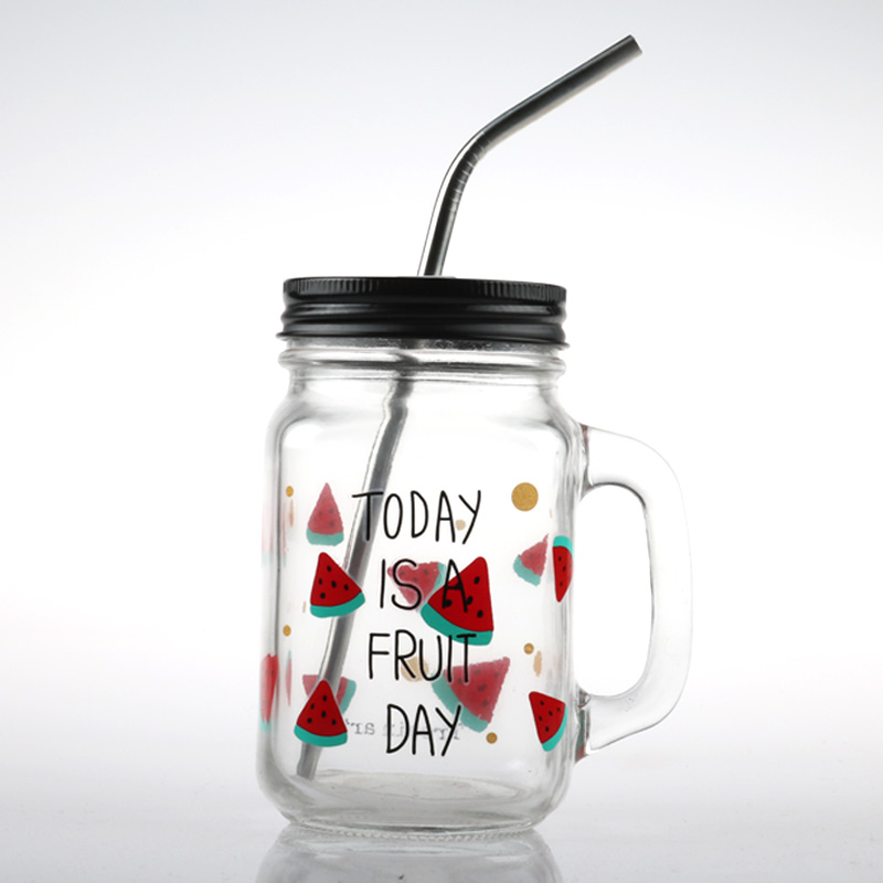 With custom printing and stainless steel straw 16oz glass mason jar