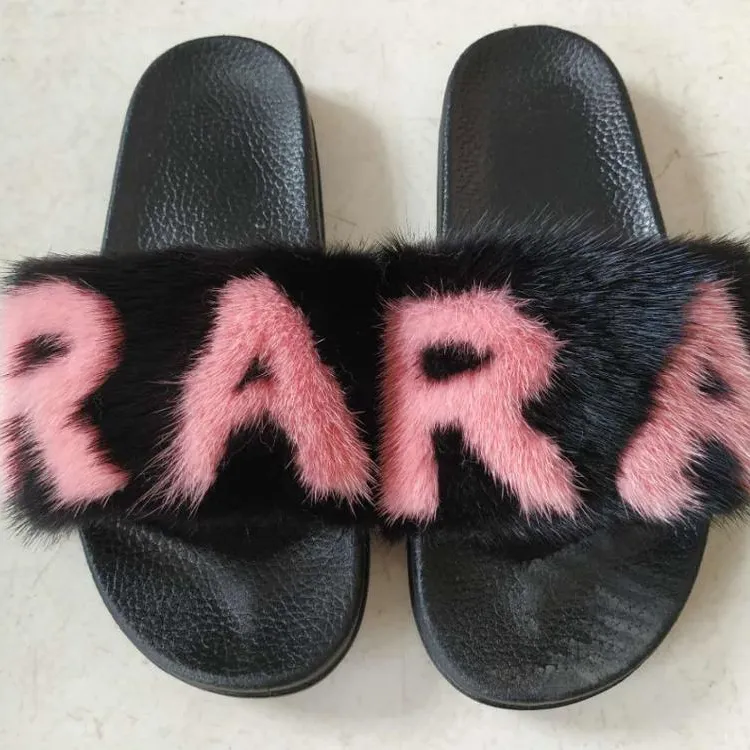 New Design Fashion Ladies Sandals Mink Fur Slide Vendor Real Fox Fur Slides For Women