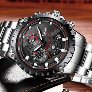 <span class=keywords><strong>Montre</strong></span> chronographe <span class=keywords><strong>LIGE</strong></span> LG9821 pour homme, entièrement en acier inoxydable, grand cadran noir, facile à lire, <span class=keywords><strong>montre</strong></span> à quartz analogique, <span class=keywords><strong>montre</strong></span> habillée pour homme - Product Image 3