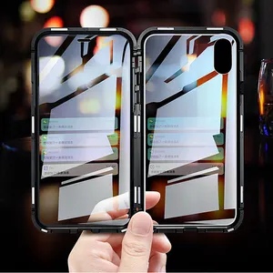 适用于Iphone 7 X Xr Xs Max的双面钢化玻璃金属Filp磁性手机外壳