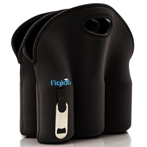 Özel Logo Neoprenetote altı paketi leopar yalıtımlı soğutucu şarap bira İçecekler şişe tutucu taşıyıcı çanta açacağı ile
