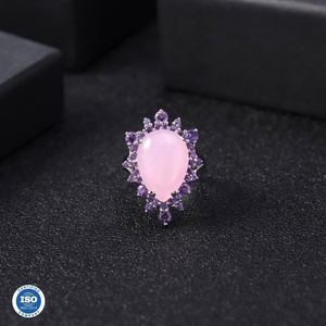 W0797 Abiding Natuurlijke Roze Chalcedoon Gemstone Cocktail <span class=keywords><strong>Ring</strong></span> 925 Sterling Zilver Elegante Klassieke Ringen Voor Vrouwen Fijne Sieraden