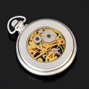 Reloj de bolsillo plateado para hombre, <span class=keywords><strong>esqueleto</strong></span>, bobinado, mecánico - Product Image 5