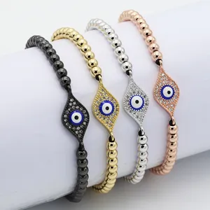 Giá Rẻ 18K Mạ Vàng Evil Eyes Bán Buôn Trang Sức Thổ Nhĩ Kỳ Zircon Brass Beads Bracelet