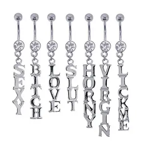 wholesale letter navel ring unique fashion Jeweled Dangling Words Belly Rings