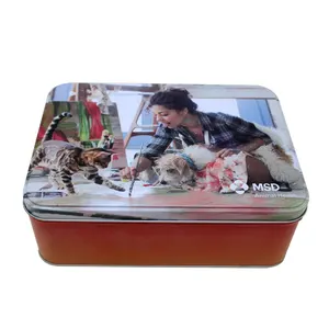 Metal food grade hot sale custom logo rectangular tin box for pet food