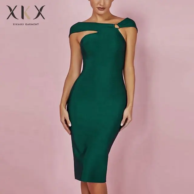 Wholesale new bodycon green midi dress sexy rayon party evening dress