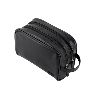 BSCI FAMA Pu Leather Double Zipper Pouch Mens <strong>Wash</strong> <strong>Bag</strong> Travel <strong>Bag</strong> Waterproof Toiletry <strong>Bag</strong> with Two <strong>Compartments</strong> - Product Image 1