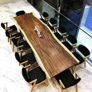 Mesa de jantar de madeira com 12 assentos, mesa de jantar de madeira sólida de 300cm * 100cm, tabela de acácia para mobília da sala de jantar e móveis de escritório em estoque