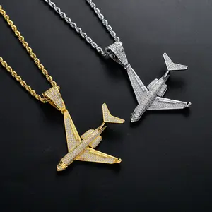 Pendentifs en forme d'avion pour hommes et femmes, 1 pièce, en laiton, zirconium, style pilote, bijoux multifonctionnel, hip hop