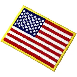 Amerikaanse Vlag Geborduurde Patch Gouden Grens Usa Iron On Sew Emblem