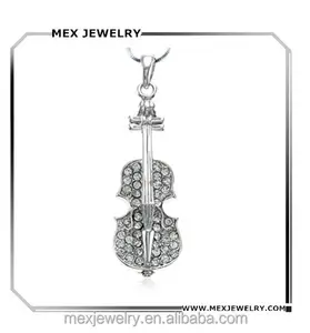 zilveren kristal viool viool altviool cello muzikaal instrument muziek hanger ketting sieraden